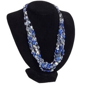 Blue White Trellis Scarf Necklace Cloth Necklace